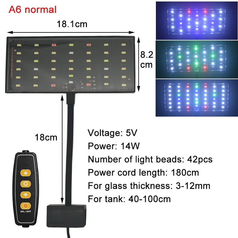 USB Aquarium LED Light Full Spectrum Aquatic Plant Grow Lamp Fish Tank Adjustable Brightness Dimmable Timed 360° rotatable Ligh