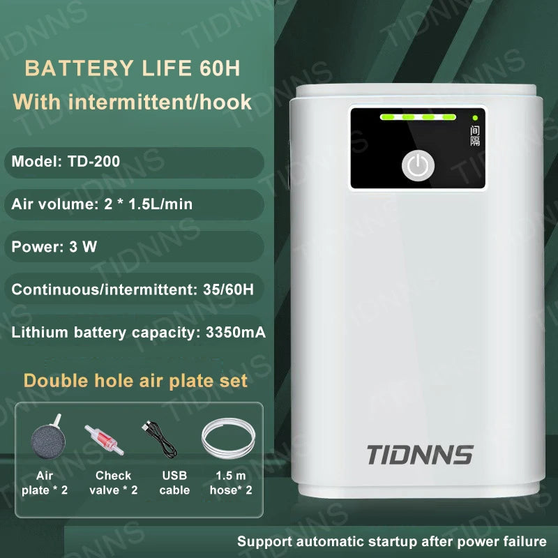 Portable USB Oxygen Pump For Aquarium With 6000mAh Battery