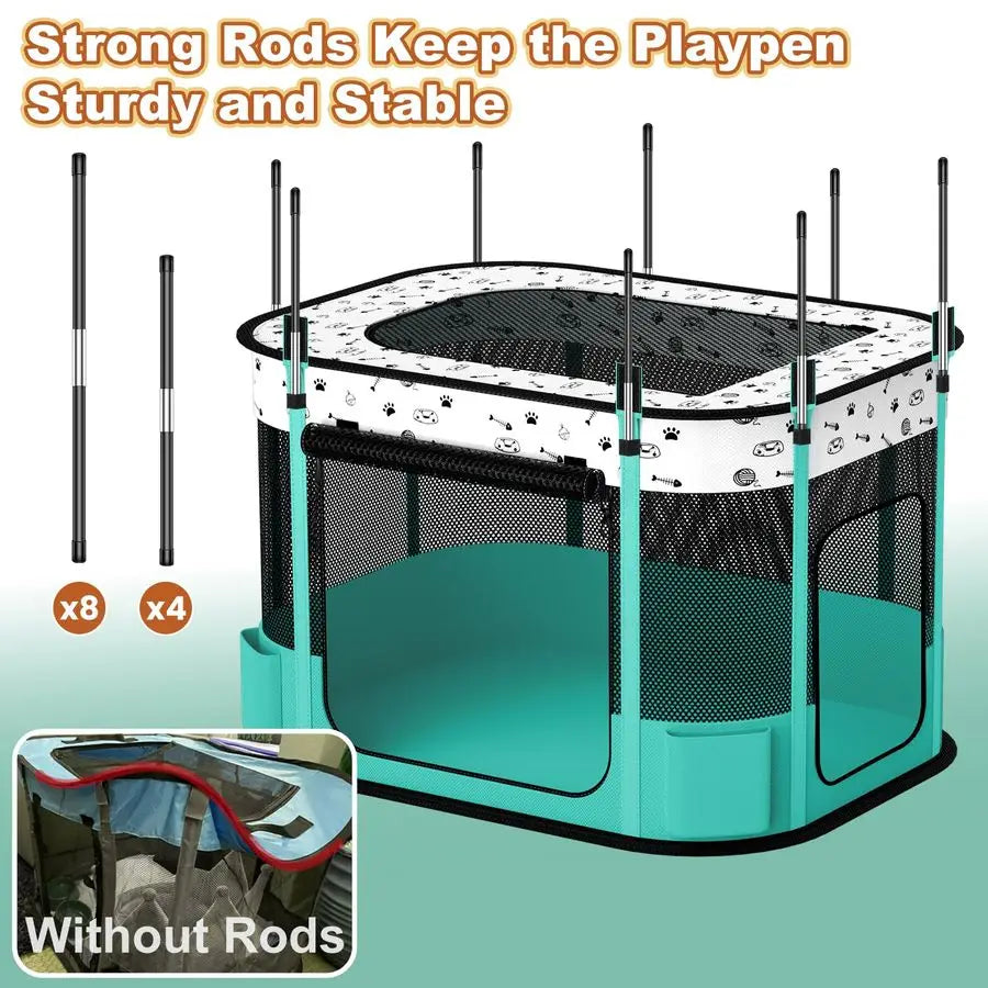 Portable Cat Playpen, 8Rod Reinforced Kitten Dog Playpens, Foldable Play Pen for Indoor Cats Enclosed Pet Puppy Doggy Outdoor, C