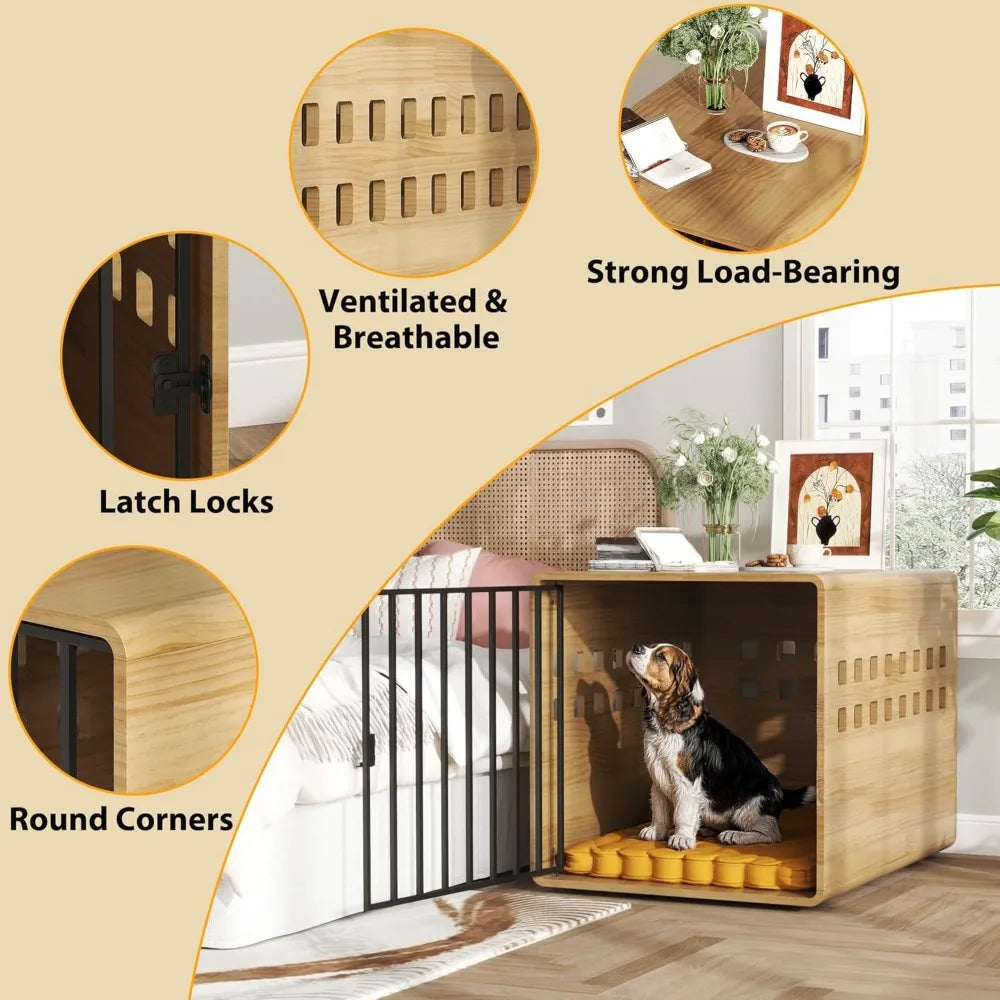 Furniture Dog Crate for Medium & Small, Solid Wood Puppy Crates for Small Indoor, Decorative Dog Kennel Indoor with Door